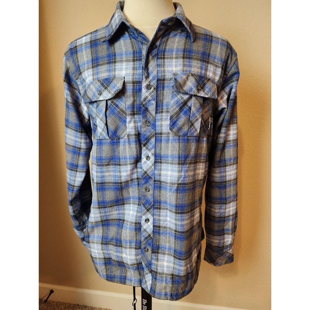 Kavu Big Joe Heavy Flannel Blue Gray Plaid Outdoor Hiking Shirt Men’s Large